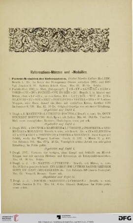 Reformations-Münzen und –Medaillen (Nr. 1-918)
