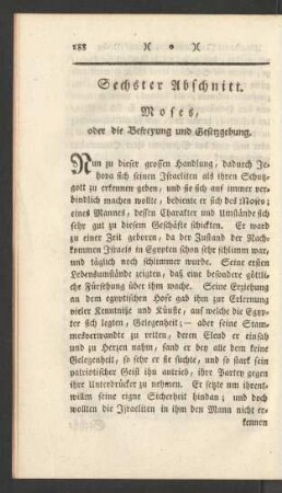 Sechster Abschnitt. Moses, oder die Befreyung und Gesetzgebung