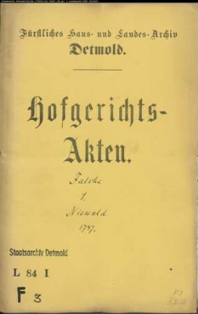 Falcke, Bernd Henrich und Consort. gegen Niewald zu Heidenbentrup - Schuldforderung