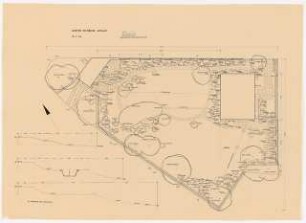 Garten Dr. Bruns, Asslar: Gehölz- und Staudenbepflanzung, Lageplan mit Schnitten 1:100