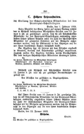 Stellung der Schultechnischen Mitarbeiter bei den Provinzial-Schulkollegien : [C. Höhere Lehranstalten]