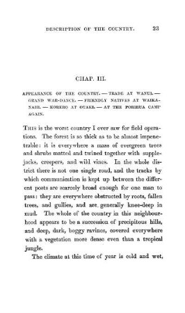 CHAPTER III. - Appearance of the Country. Trade at Wainui. Grand Wardance. Friendly Natives at Waikanahi. Korero at Otaki. At the Porirua Camp again