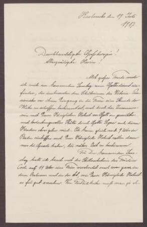 Schreiben von Ernst Fischer an die Großherzogin Luise; Feier im Victoria-Pensionat