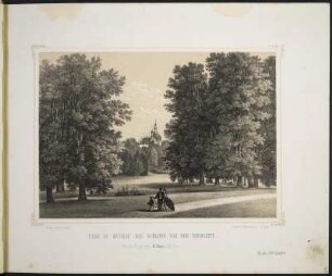 [Bl. 5] : Park zu Muskau. Das Schloss von der Nordseite, Stahlstich, um 1867 : Ansichten aus dem Park zu Muskau / [Naturz. u. lith. v. Arldt]. - Muskau i./d. Ober-Lausitz : Ahner ; Dresden : Braunsdorf , [circa 1867]. - [22] Bl. : überw. Ill. ; quer-8°. - Ausg. mit 21 Stahlstichen