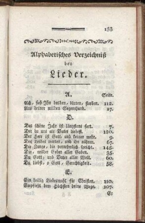 Alphabetisches Verzeichniß der Lieder.