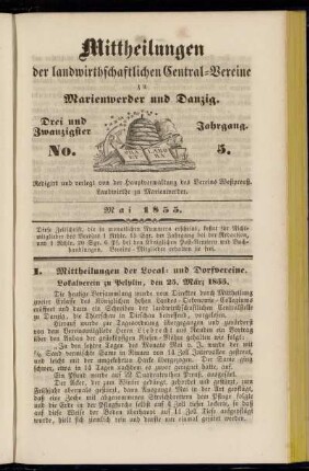Drei und Zwanzigster Jahrgang. No. 5. Mai 1855.