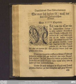 Wie man sich halten sol/ nach der Cur des Indianischen Holtzes. Das XXIX. Capittel.
