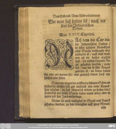 Wie man sich halten sol/ nach der Cur des Indianischen Holtzes. Das XXIX. Capittel.
