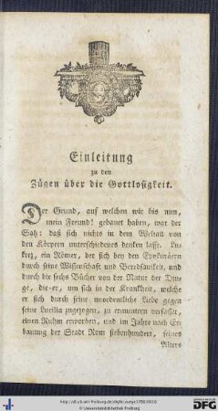 Einleitung zu den Zügen über die Gottlosigkeit.