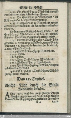 Das 15. Capitel. Reichs-Täge durch die Stadt Windsheimb besuchet