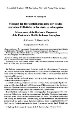 Messung der Horizontalkomponente der elektrostatischen Feldstärke in der niederen Atmosphäre