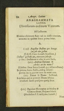 Anagrammata Latina Diversorum ordinum Virorum.