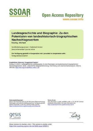 Landesgeschichte und Biographie: Zu den Potentialen von landeshistorisch-biographischen Nachschlagewerken