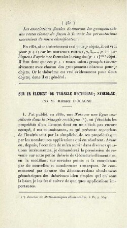Sur un élément du triangle rectiligne; symédiane.