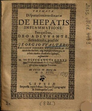 Themata Disputationis ordinariae De Hepatis Inflammatione
