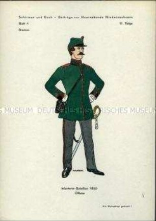 Uniformdarstellung, Offizier des Infanterie-Bataillons, Bremen, 1866.