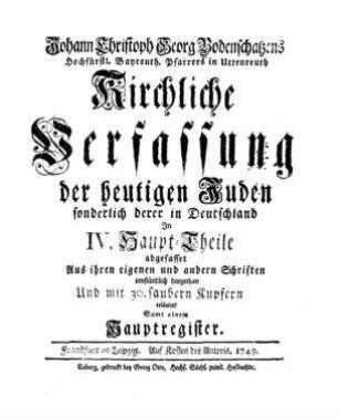 In: Kirchliche Verfassung der heutigen Juden, sonderlich derer in Deutschland ; Band 3