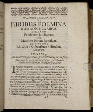 Decas Nono Positionum Juridicarum Circa Materiem Rerum forensium.