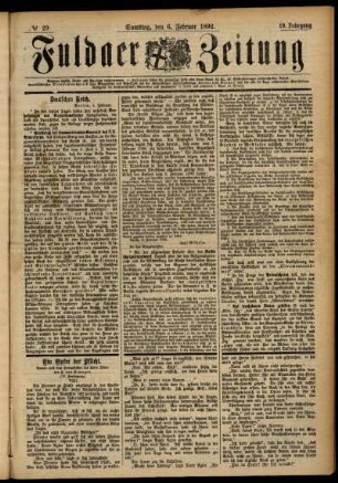 Ausgabe vom Samstag, den 06. Februar 1892.