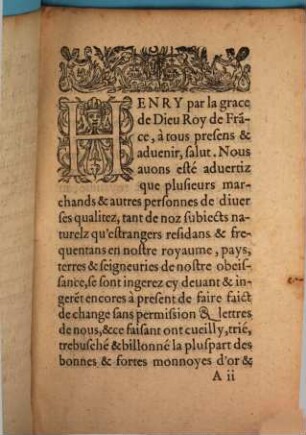 Edict du roy sur la creation des changeurs en tiltre d'offices