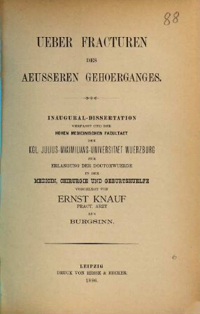 Ueber Fracturen des aeusseren Gehoerganges