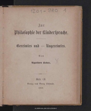 Zur Philosophie der Kindersprache : Gereimtes und -Ungereimtes