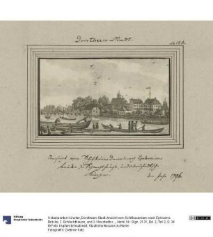 Dorotheen-Stadt. Ansicht vom Schifbauerdam nach Ephraims Brücke, 2. Schlachthause, und 3. Neustadtsche Kirche. Im Jahr 1796.
