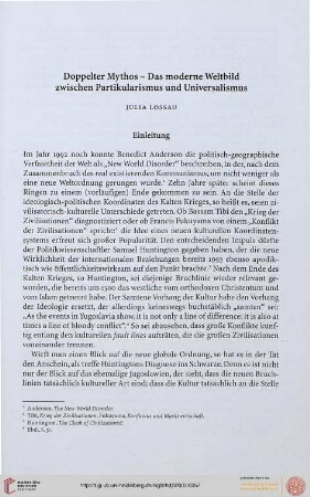 Julia Lossau: Doppelter Mythos - Das moderne Weltbild zwischen Partikularismus und Universalismus