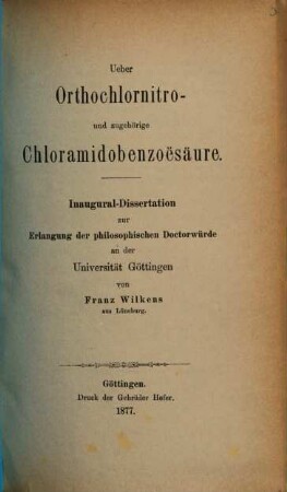 Über Orthochlornitro- und zugehörige Chloramidobenzoësäure : Inaug. Diss.