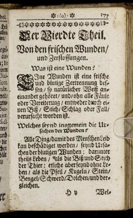 Der Vierdte Theil. Von den frischen Wunden/ und Zerstossungen.