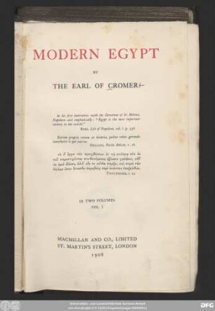 Vol. 1: Modern Egypt : in two volumes