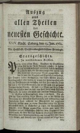 XXIV. Nachl. Coburg, den 13. Jun. 1761.