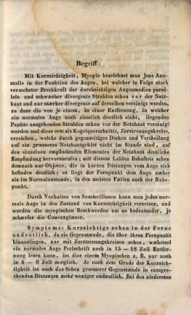 Ueber die Kurzsichtigkeit (Myopie.) : Inauguraldissertation der medicinischen Fakultät zu Erlangen