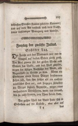 Freytag der zwölfte Julius. Sechster Tag.