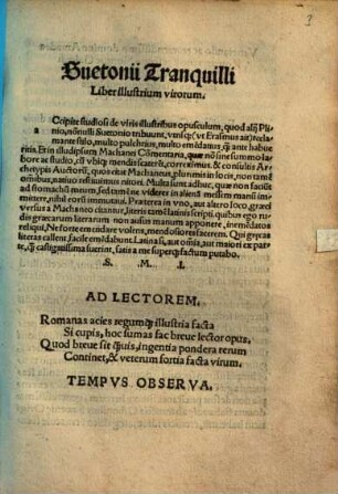 Suetonii Tranquilli Liber illustrium virorum : accipite ... opusculum, quod alij Plinio, no[n]nulli Suetonio tribuunt ...
