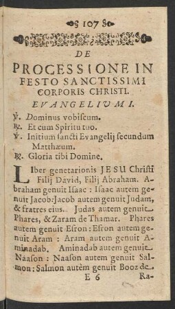De Processione In Festo Sanctissimi Corporis Christi.