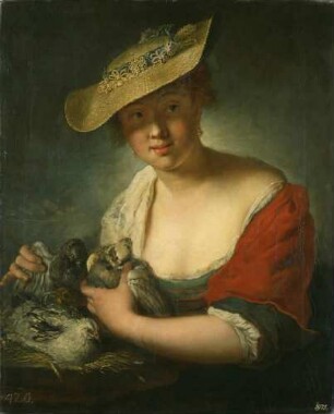 Mädchen mit Tauben und Hühnern