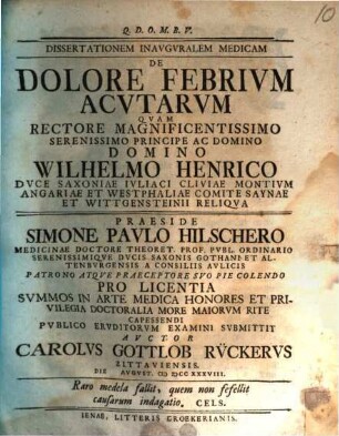 Diss. inaug. med. de dolore febrium acutarum