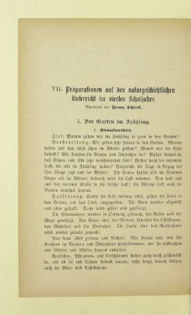 VII. Präparationen auf den naturgeschichtlichen Unterricht im vierten Schuljahre