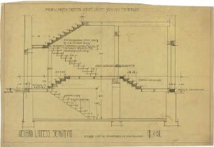 Billing, Hermann; Karlsruhe, Kriegsstr. 159 / Bunsenstr. 12; Doppelhaus L. Meess - Treppe (Schnitt)