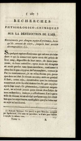 RECHERCHES PHYSIOLOGICO-CHIMIQUES SUR LA DESTRUCTION DE L´AIR