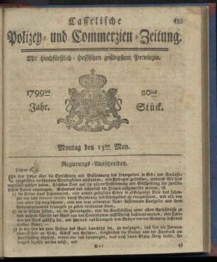 20tes Stueck, Montag den 13ten May 1799