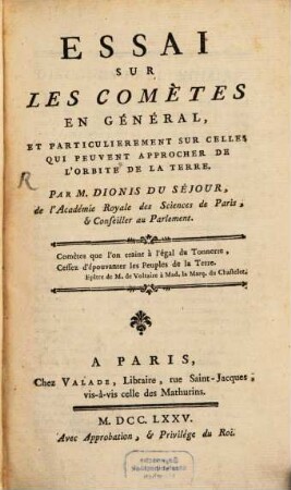 Essai sur les Cométes