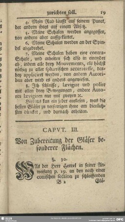 Caput. III. Von Zubereitung der Gläser besonderer Flächen
