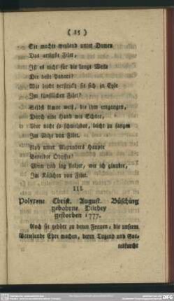 Polyrene Christ. August. Büsching gebohrne Dilthey, gestorben 1777 [I. Schilderungen deutscher Frauenzimmer]
