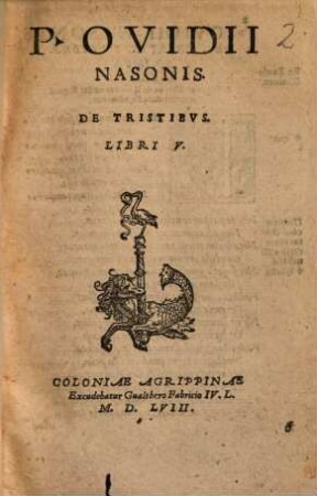 P. Ovidii Nasonis. De Tristibvs. Libri V.