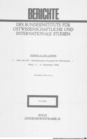 Denker aller Länder : über den XIV. Internationalen Kongreß für Philosophie (Wien, 2. - 9. September 1968)