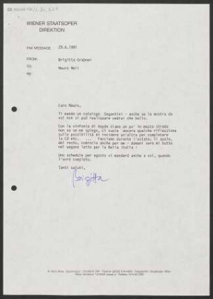 Brief an Mauro Meli, 29.06.1991