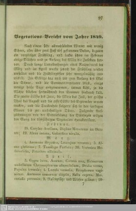 Vegetations-Bericht vom Jahre 1849