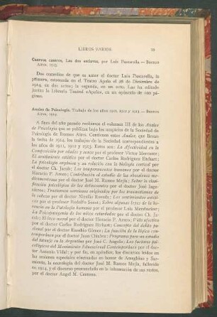 Anales de Psicología. Trabajo de los años 1911, 1912 y 1913